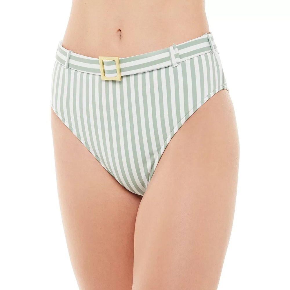 JADEITE Striped Emily HighWaist Bikini Swim Bottom